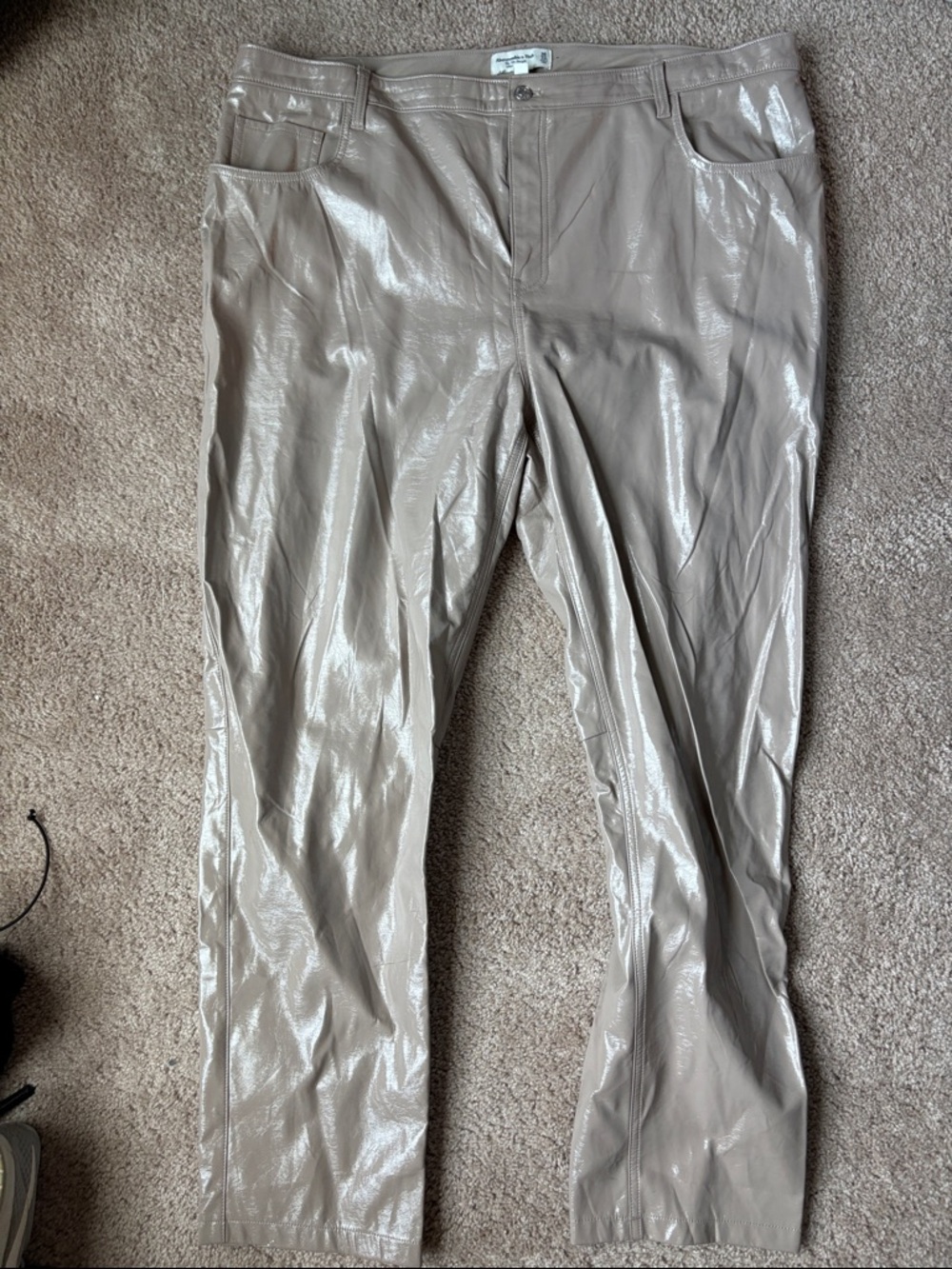 Abercrombie & Fitch Taupe Straight Leg Curve Love Leather Pants